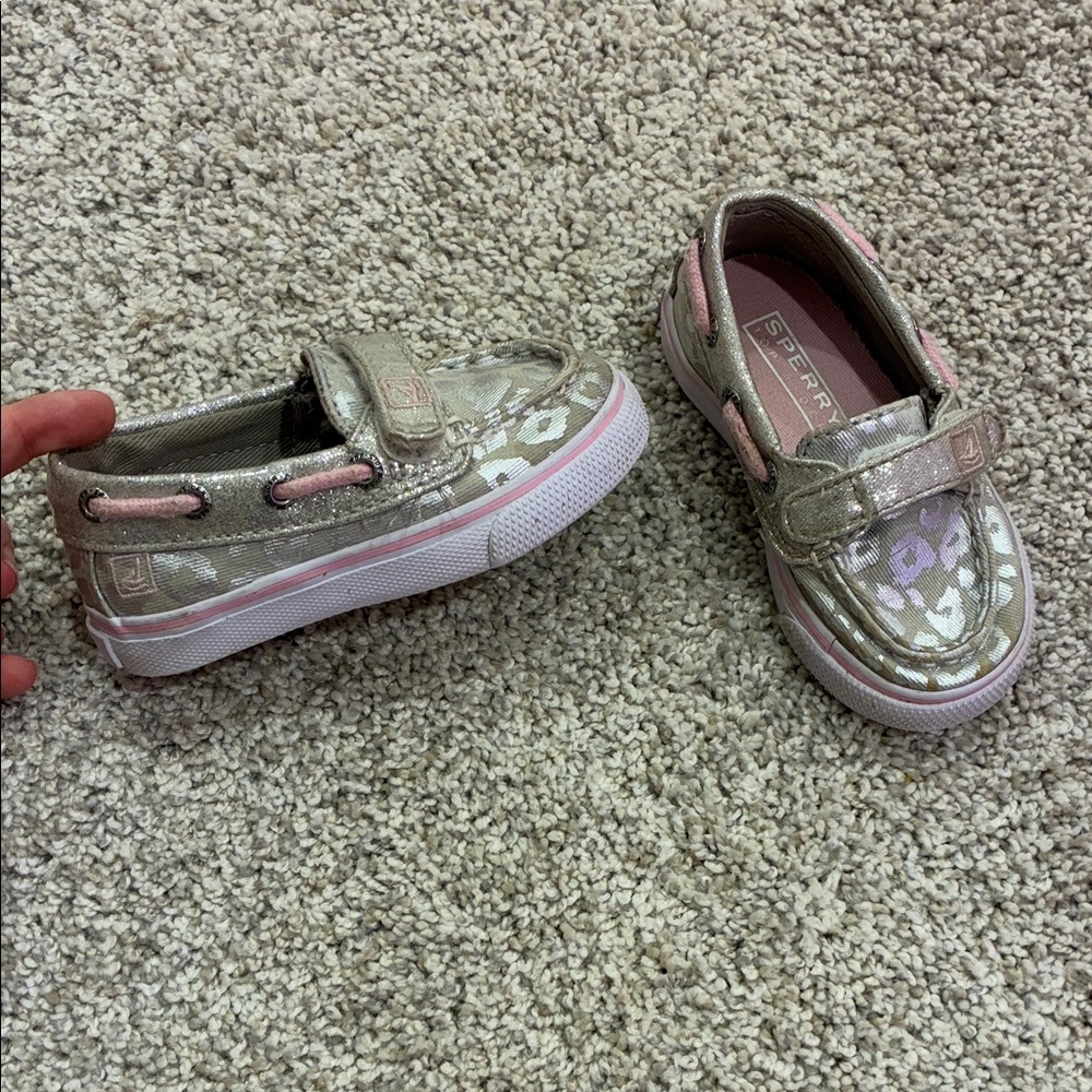 Sperry Kids' Glittery Silver and Pink Sneakers